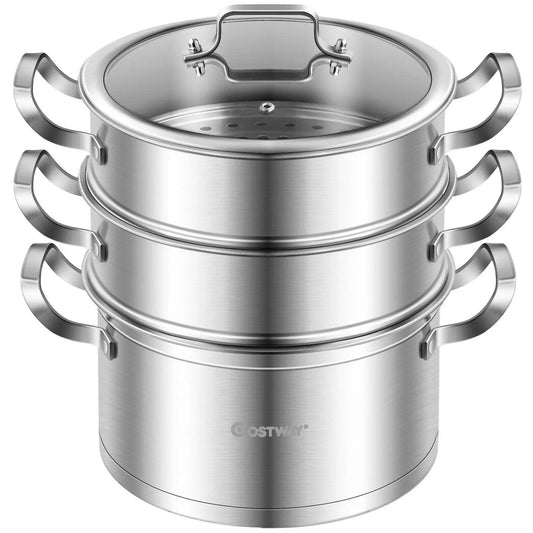 Costway 3 Tier Stainless Steel Steamer Pot 75682419,with Handle - YOURISHOP.COM