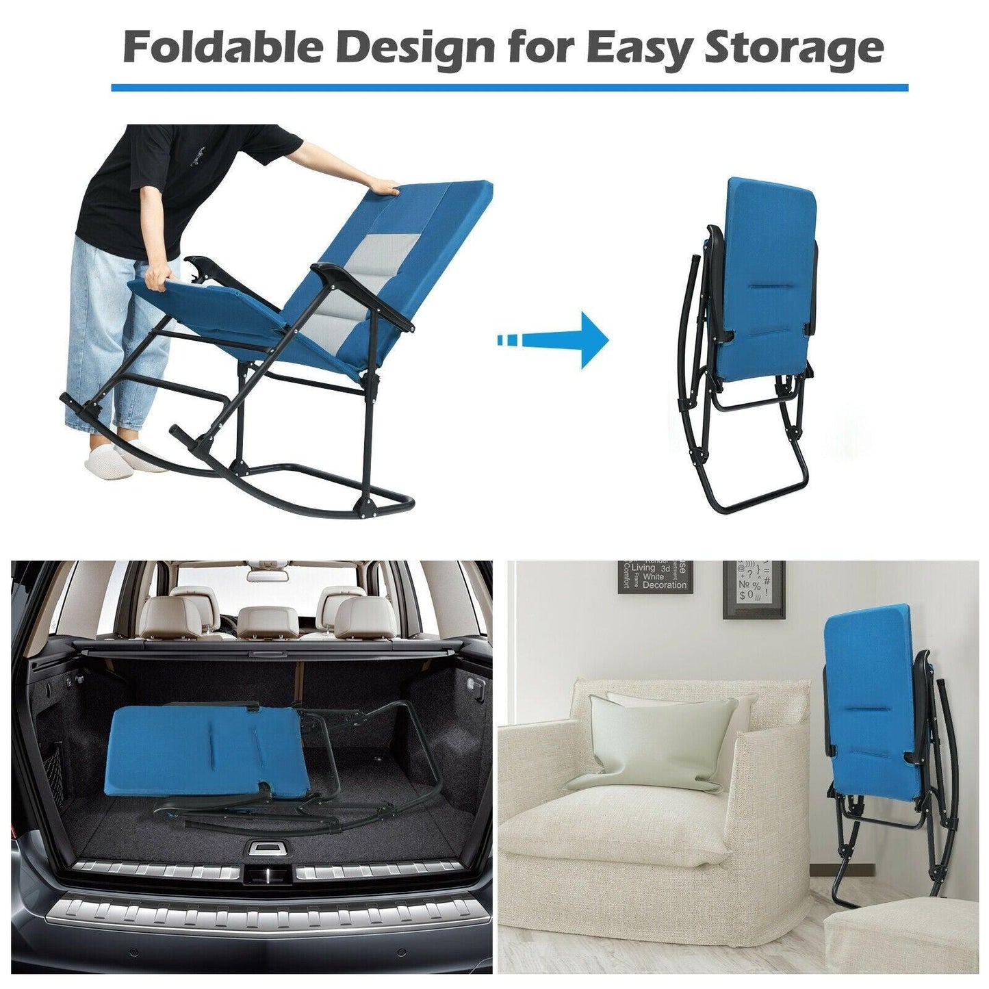 Costway Camping Chair OP70500,Foldable Rocking Padded Portable with Backrest and Armrest - YOURISHOP.COM