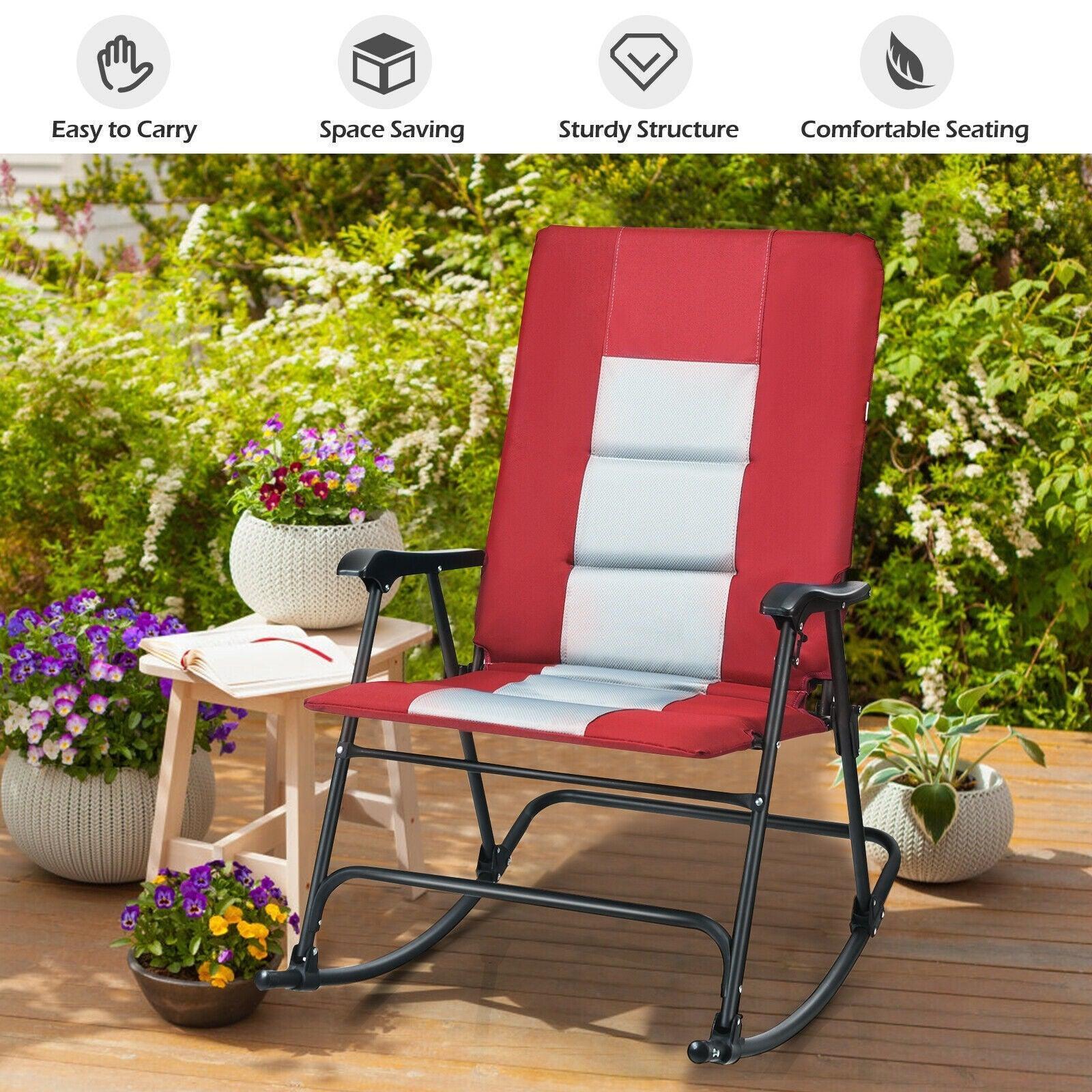 Costway Camping Chair OP70500,Foldable Rocking Padded Portable with Backrest and Armrest - YOURISHOP.COM