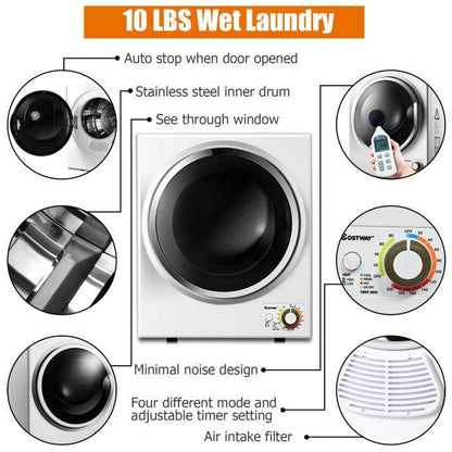 COSTWAY Electric Tumble Compact Cloth Dryer Stainless Steel Wall Mounted EP23598, 110V, 2.5 KG, 5.5 LBS, 1.5 CU.FT. - YOURISHOP.COM