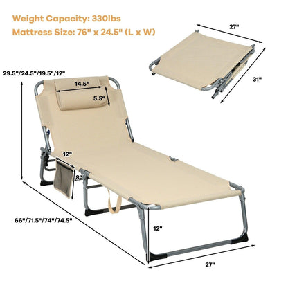 Costway Lounge Chair NP10050,4-Fold Oversize Padded Folding with Removable Soft Mattress - YOURISHOP.COM