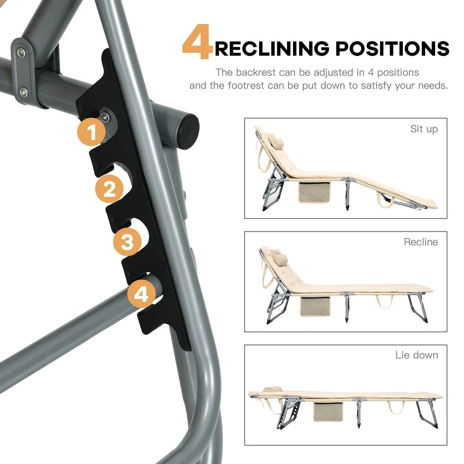 Costway Lounge Chair NP10050,4-Fold Oversize Padded Folding with Removable Soft Mattress - YOURISHOP.COM