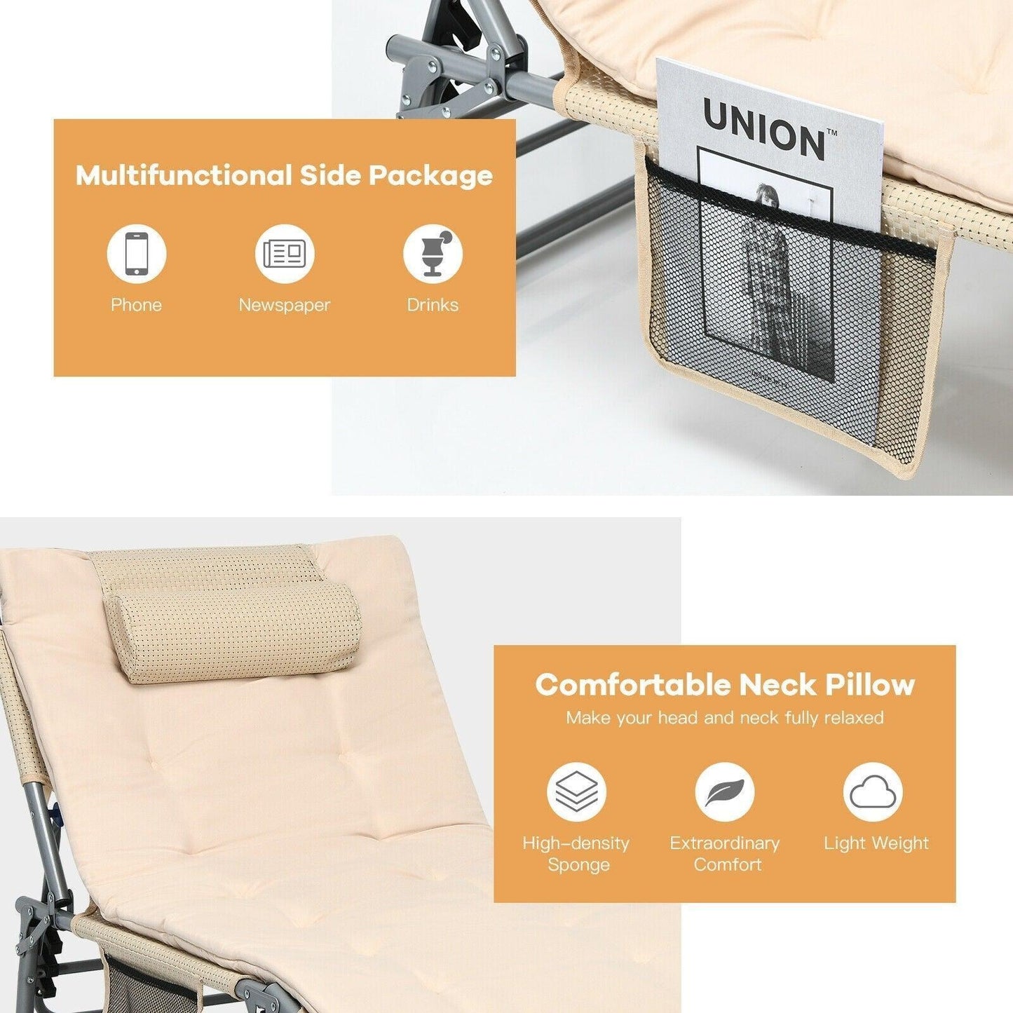 Costway Lounge Chair NP10050,4-Fold Oversize Padded Folding with Removable Soft Mattress - YOURISHOP.COM