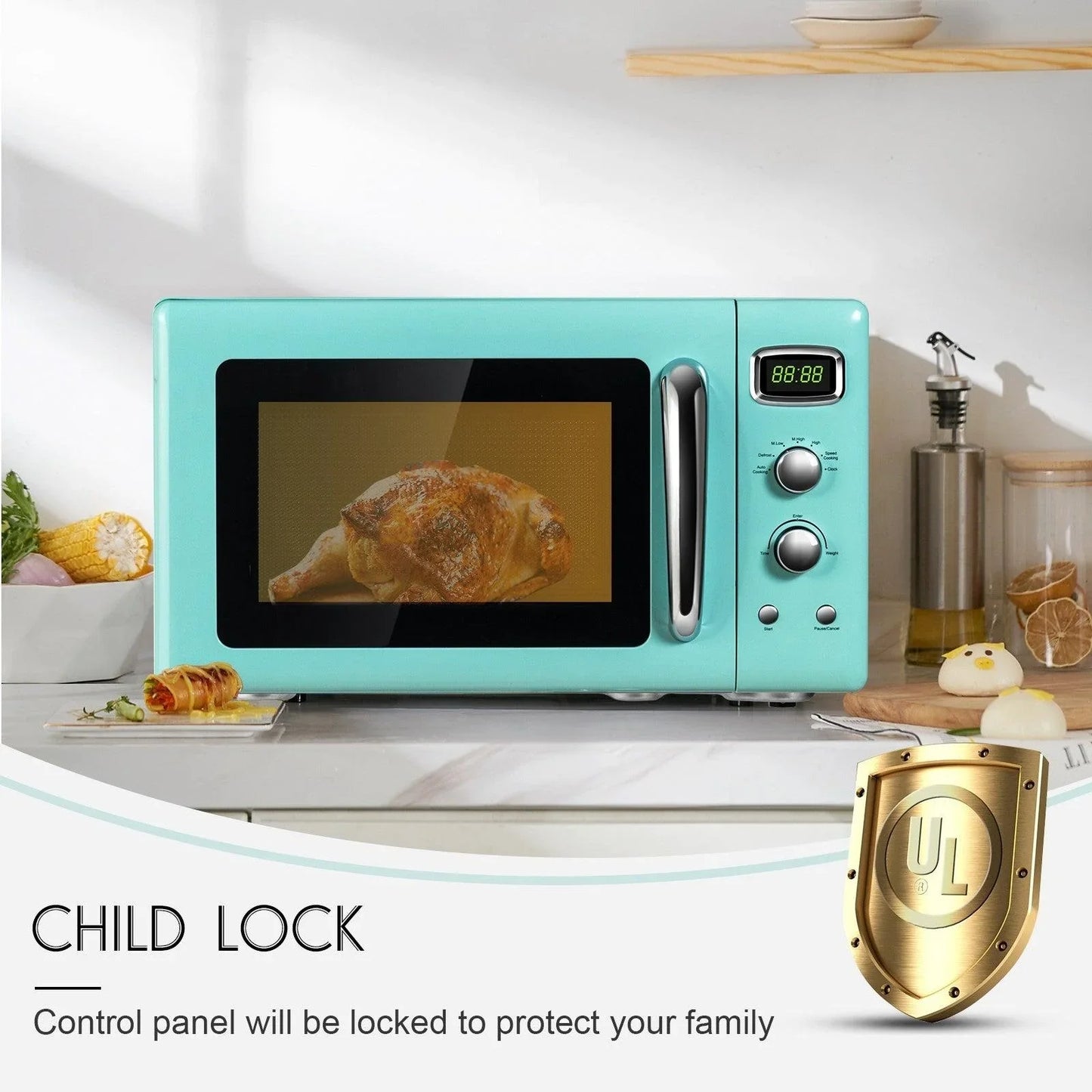 Costway Microwave Oven EP24453 | 0.9 Cu.ft | Retro Countertop | Compact | Yourishop.com - YOURISHOP.COM