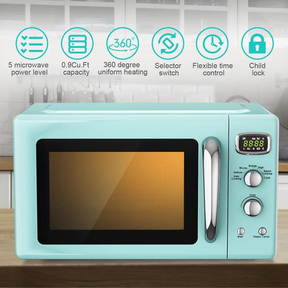 Costway Microwave Oven EP24453 | 0.9 Cu.ft | Retro Countertop | Compact | Yourishop.com - YOURISHOP.COM