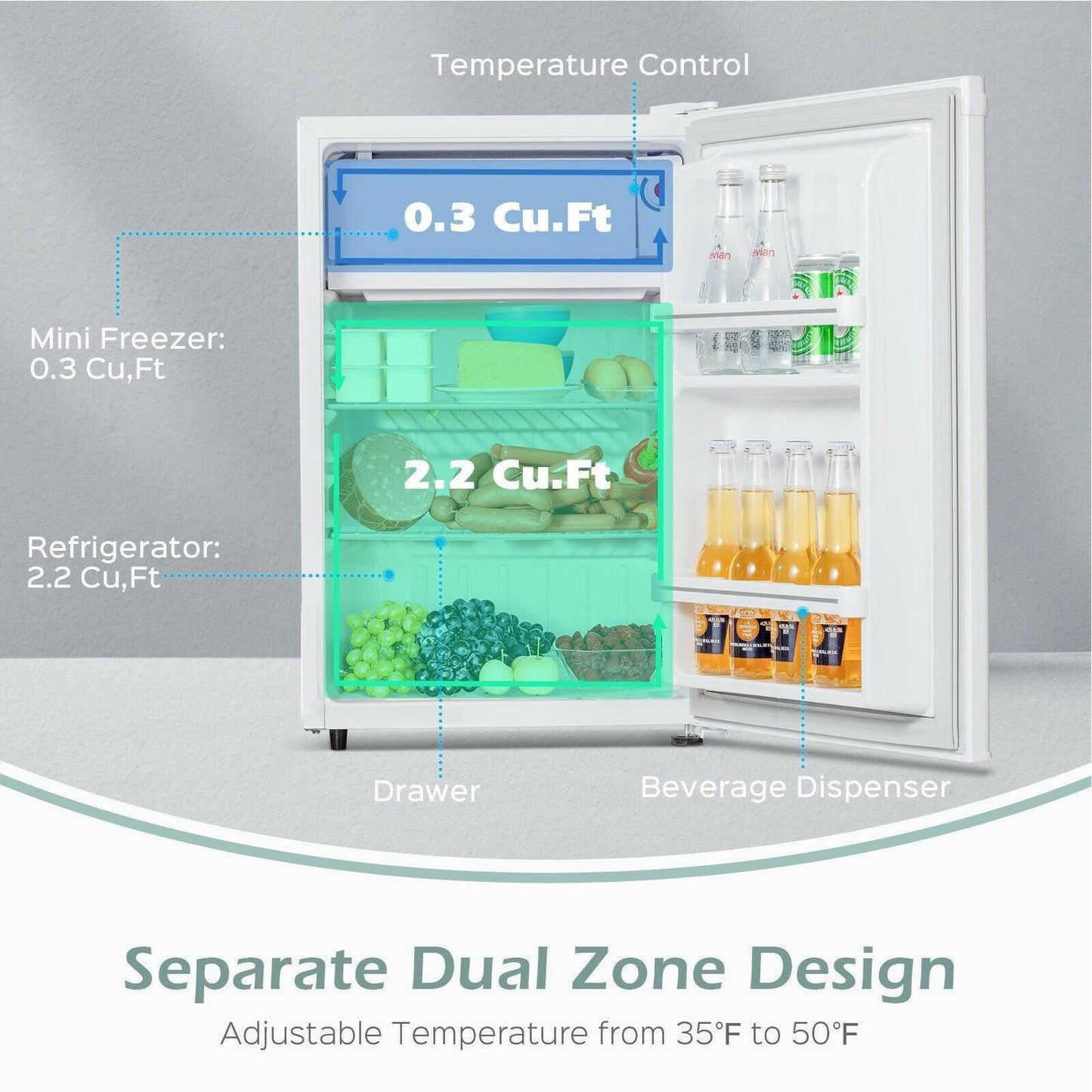 Costway Refrigerator EP24435US, Compact Single Door with Freezer 2.5 Cu Ft - YOURISHOP.COM