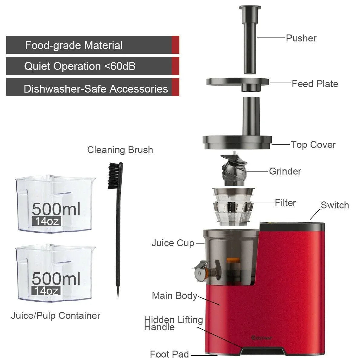 Costway Slow Juicer EP24000US,Fruit Vegetable Masticating Cold Press Extractor - YOURISHOP.COM
