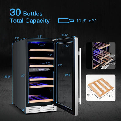 Costway Wine Cooler FP10125US-SL, 30-Bottle Freestanding with Temp Memory and Dual Zones - YOURISHOP.COM