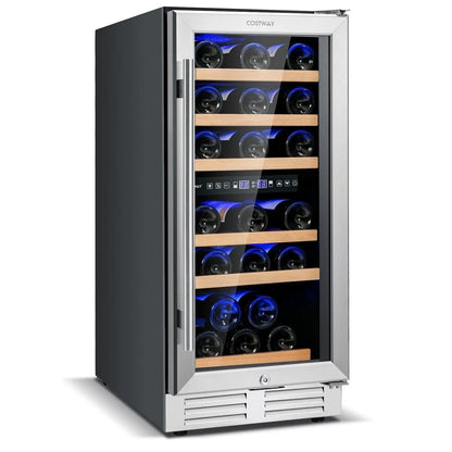 Costway Wine Cooler FP10125US-SL, 30-Bottle Freestanding with Temp Memory and Dual Zones - YOURISHOP.COM
