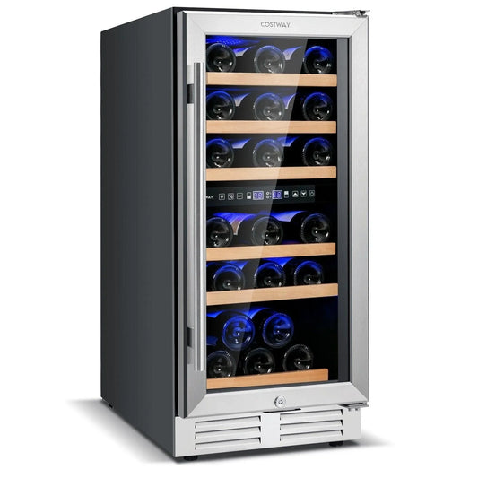 Costway Wine Cooler FP10125US-SL, 30-Bottle Freestanding with Temp Memory and Dual Zones - YOURISHOP.COM