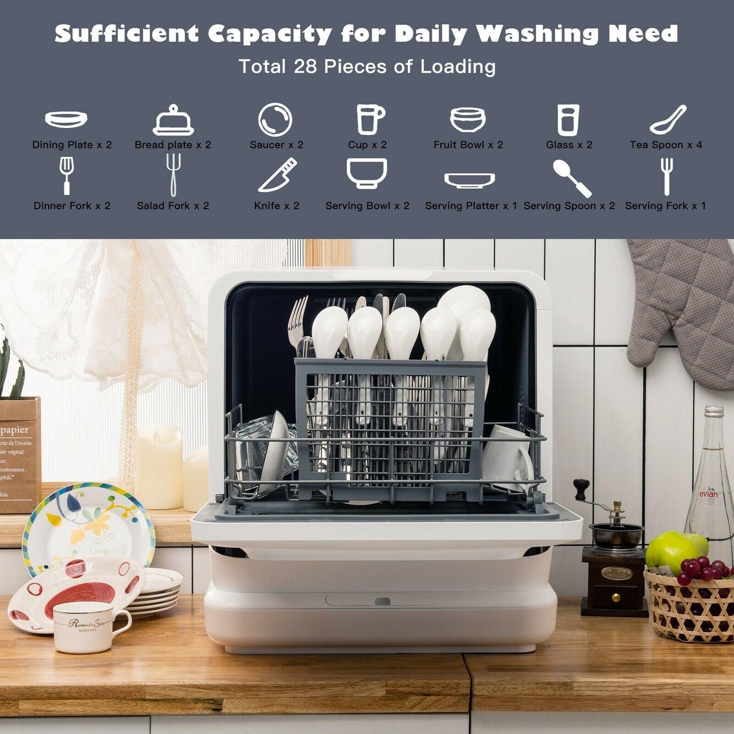 Countertop Dishwasher FP10015,Portable Air Drying 5 Programs with 7.5L Water Tank - YOURISHOP.COM