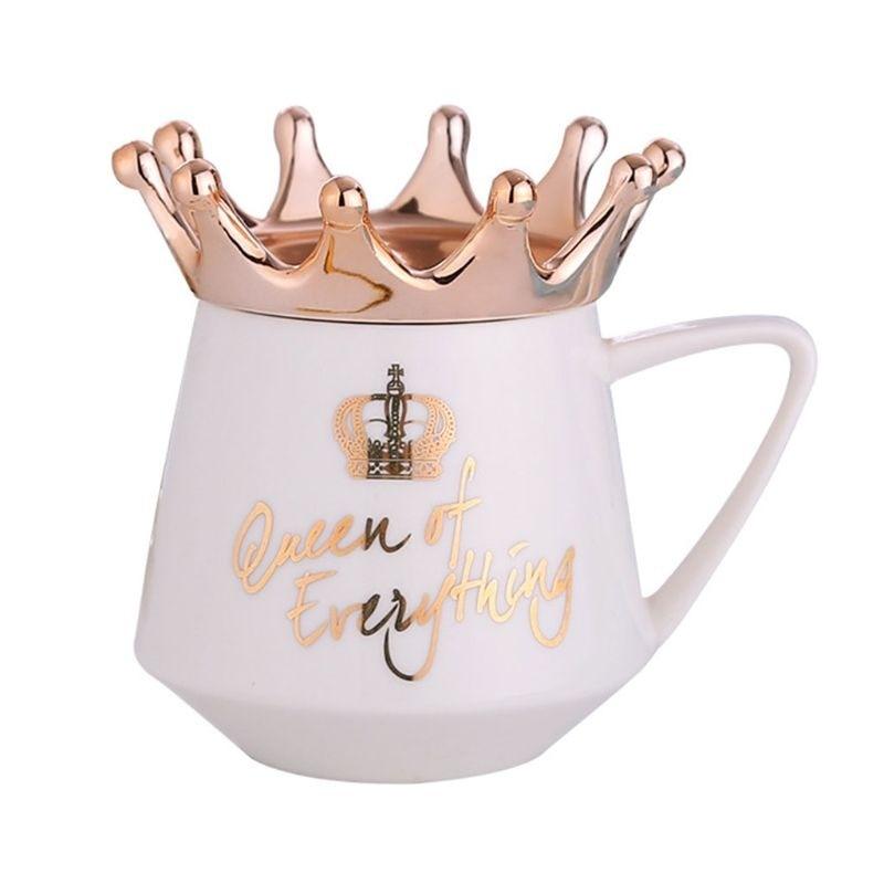 Creative Crown Ceramic mug Cute Coffee Mug Milk Cup with spoon lids Coffee tea Cup 300ml Capacity Water Mugs X-Mas Gift - YOURISHOP.COM
