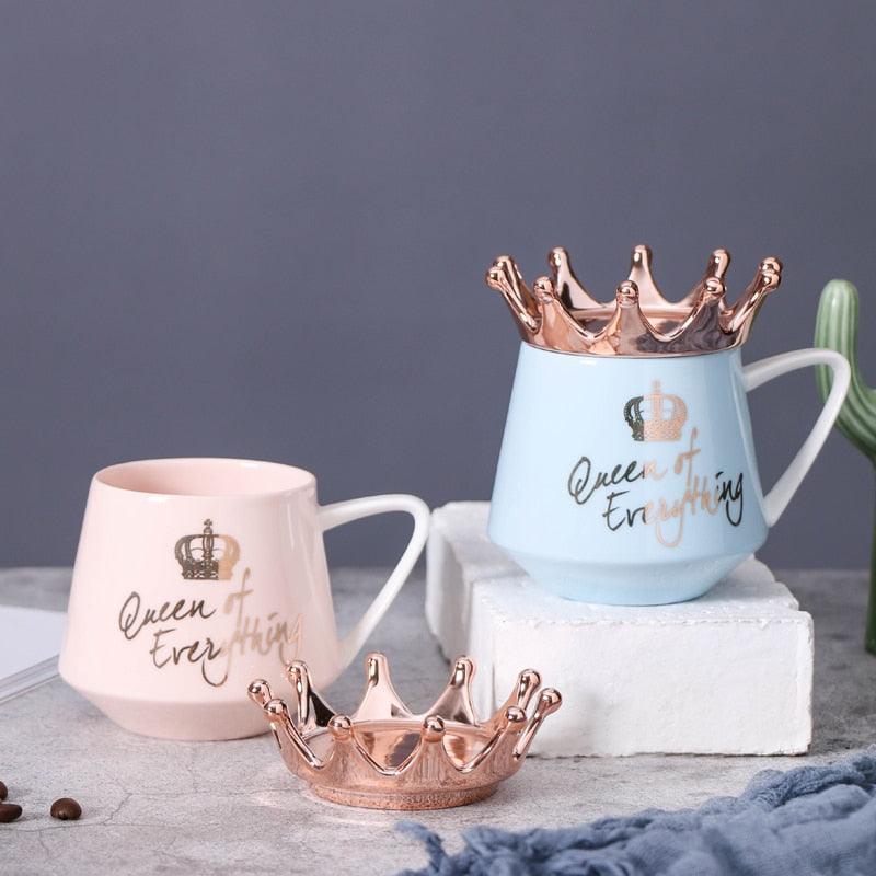 Creative Crown Ceramic mug Cute Coffee Mug Milk Cup with spoon lids Coffee tea Cup 300ml Capacity Water Mugs X-Mas Gift - YOURISHOP.COM