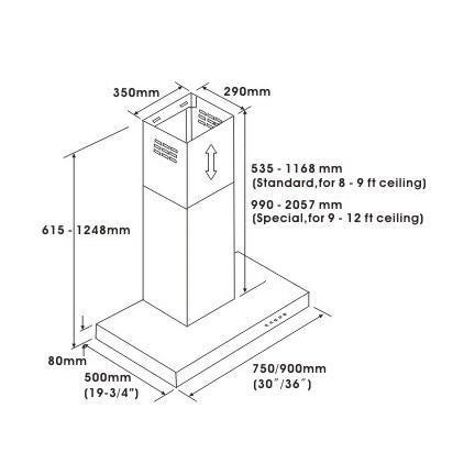 Crown Range Hood PRO-Z01| 800 CFM| Wall Mount| 30"/ 36"| Stainless Steel - YOURISHOP.COM