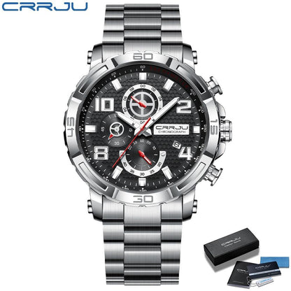 CRRJU Men Watches Big Dial Waterproof Stainless Steel with Luminous handsDate Sport Chronograph Watches Relogio Masculino - YOURISHOP.COM