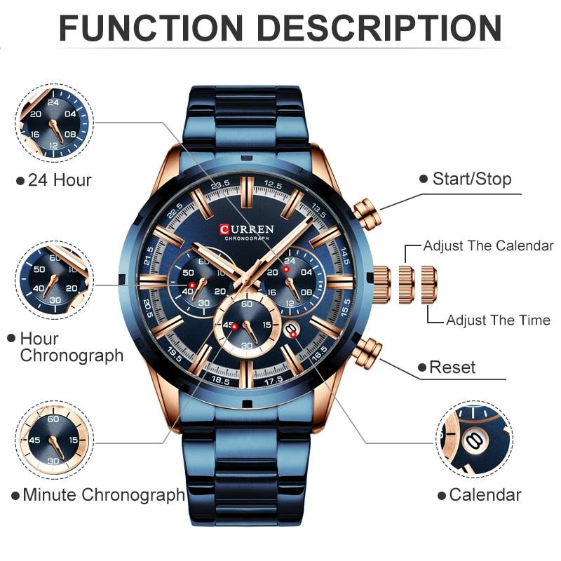 CURREN Men Watch Top Brand Luxury Sports Quartz Mens Watches Full Steel Waterproof Chronograph Wristwatch Men Relogio Masculino - YOURISHOP.COM