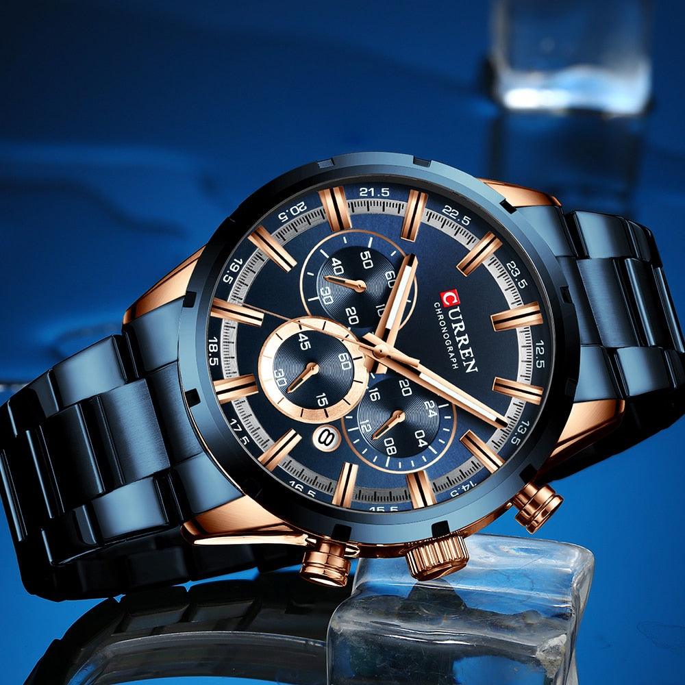 CURREN Top Brand Military Quartz Watches Silver Blue Mens Stainless Steel Chronograph Wristwatch for Male Casual Sporty Clocks - YOURISHOP.COM