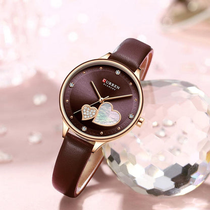 CURREN Watches Women Fashion Leather Quartz Wristwatch Charming Rhinestone Female Clock Zegarki Damskie - YOURISHOP.COM
