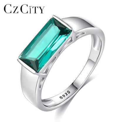 CZCITY 925 Sterling Silver Luxury Green Square Geometric Topaz Rings Trendy Party Wedding Bridal Fashion Jewelry Christmas Gifts - YOURISHOP.COM