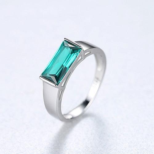CZCITY 925 Sterling Silver Luxury Green Square Geometric Topaz Rings Trendy Party Wedding Bridal Fashion Jewelry Christmas Gifts - YOURISHOP.COM