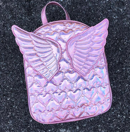 Dazzling Fashion Heart Embossed Wings Decorated Girl&#39;s Mini Backpack Shoulder Bag Travel Bag School Bags For Teenage Girl Bolsa - YOURISHOP.COM