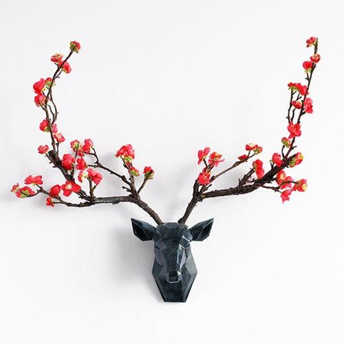 Deer head With Flower Antler 3d Wall Decor Modern Animal Hear home Decorations Abstract Sculpture wall Statue for Gift - YOURISHOP.COM
