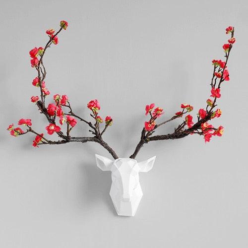 Deer head With Flower Antler 3d Wall Decor Modern Animal Hear home Decorations Abstract Sculpture wall Statue for Gift - YOURISHOP.COM