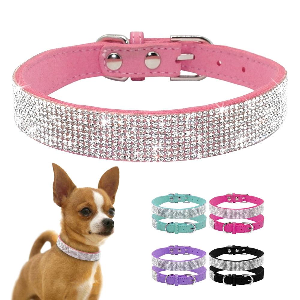 Didog Soft Suede Leather Puppy Dog Collar Adjustable Rhinestone Cat Pet Pink Collars Suit Small Medium Pets XS S M Chihuahua - YOURISHOP.COM