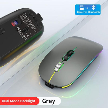 Dual Mode Bluetooth 2.4G Wireless Mouse One-Click Desktop Function Type-C Rechargeable Silent Backlight Mice for Laptop PC New - YOURISHOP.COM