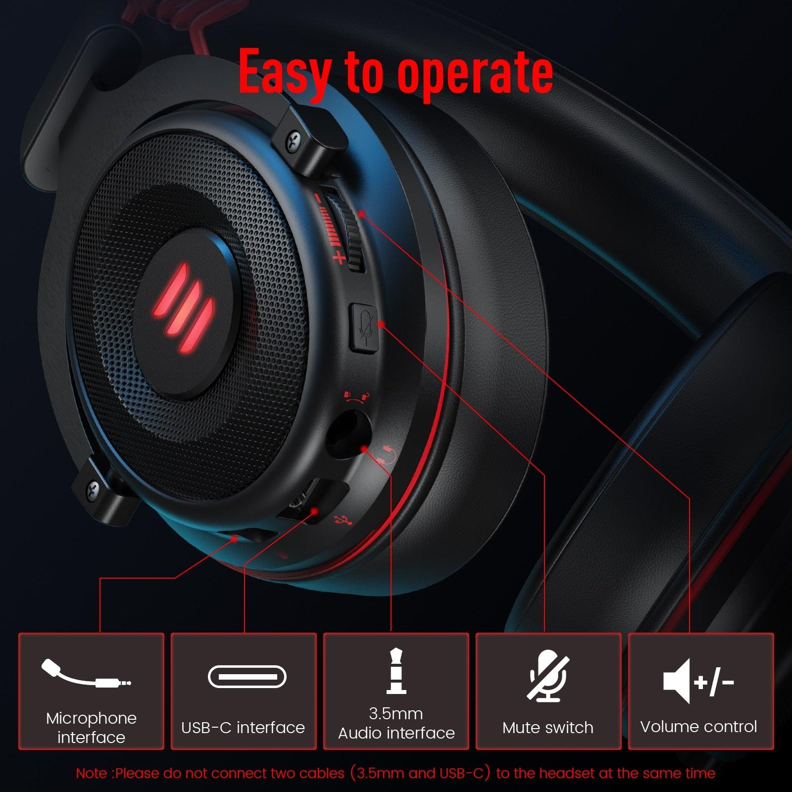 EKSA Gaming Headset Gamer E900/E900 Pro 7.1 Surround Wired Gaming Headphones with Microphone For PC/PS4/PS5/Xbox one/Switch - YOURISHOP.COM