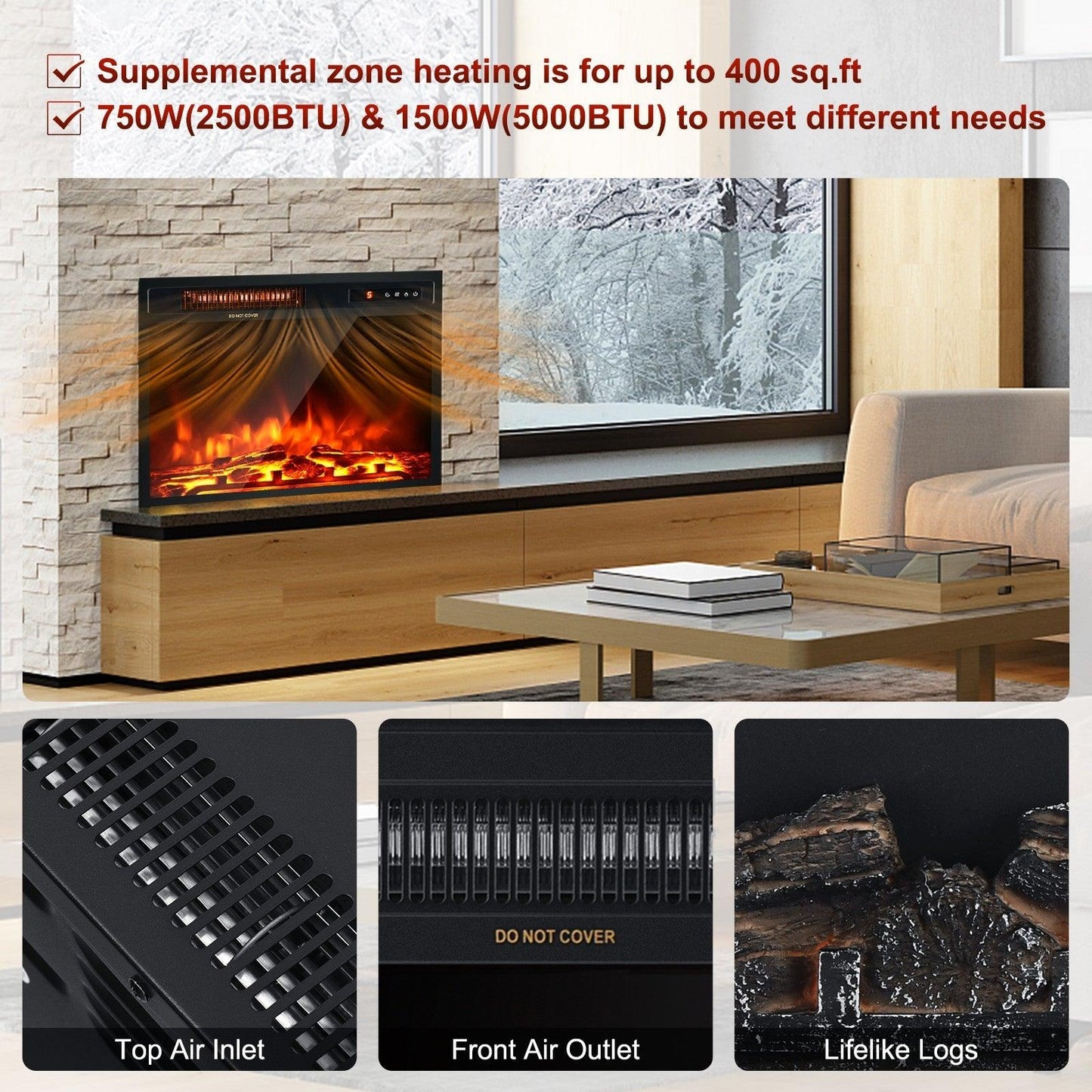 Electric Fireplace Heater FP10046US,Freestanding and Recessed 18 Inch 1500W - YOURISHOP.COM