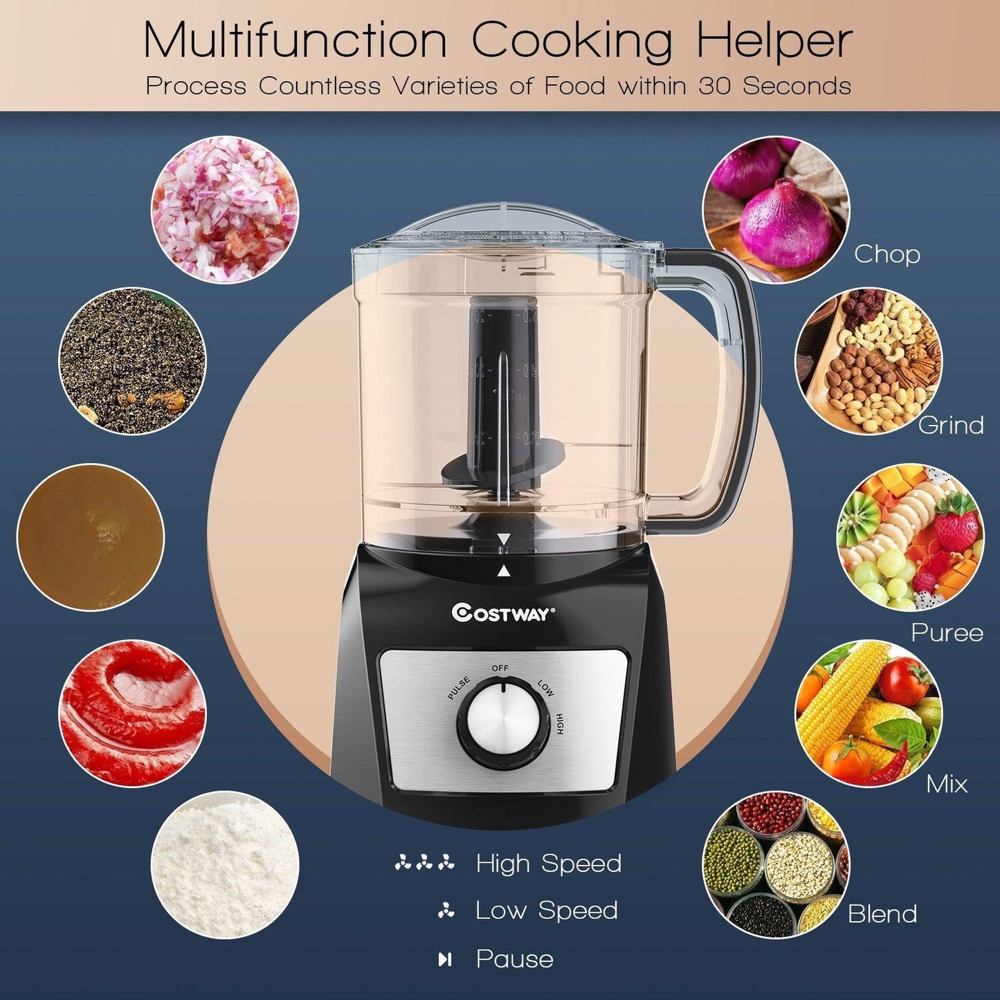 Electric Food Processor ES10024US with Stainless Steel Blade,3-Cup,Vegetable Chopper - YOURISHOP.COM