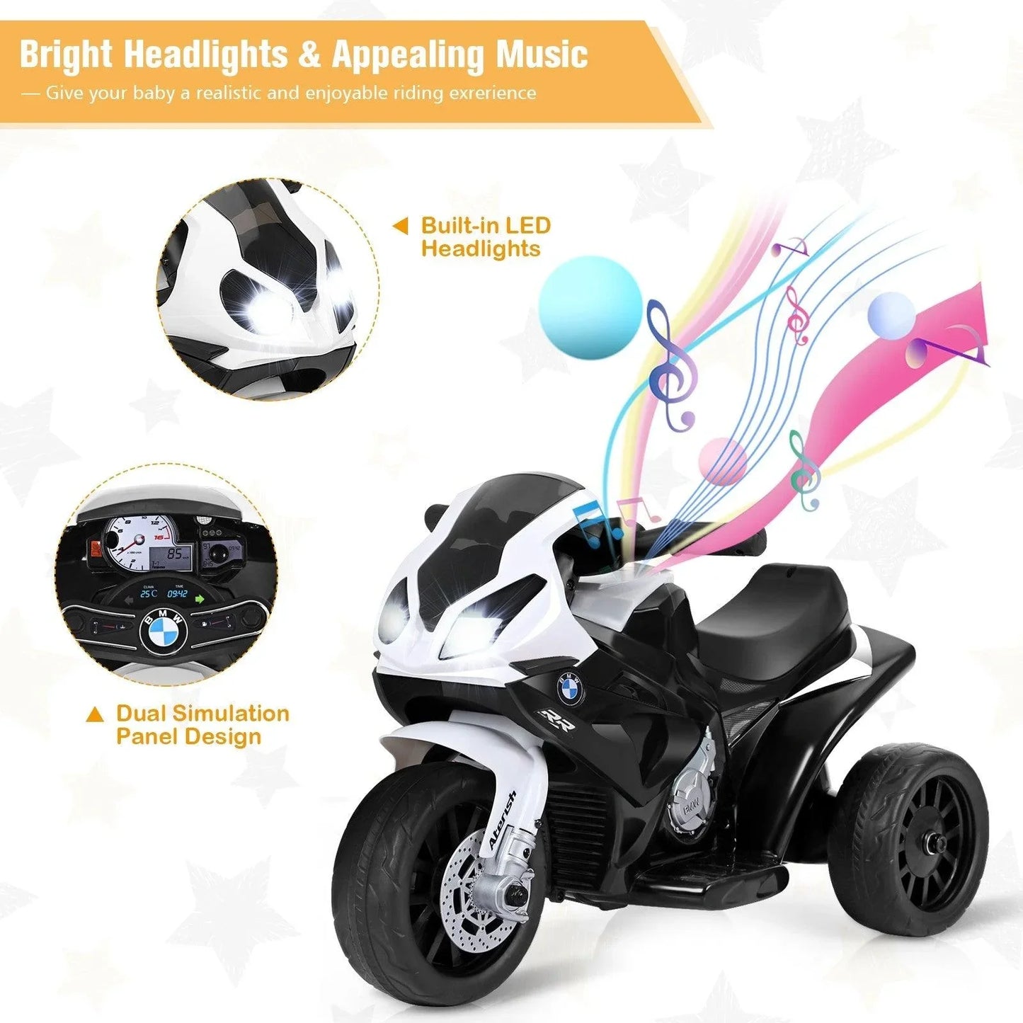 Electric Motorcycle TY327662BKA,BMW S1000 RR Children Battery Powers Trike,6V Kids 3 Wheels Riding - YOURISHOP.COM