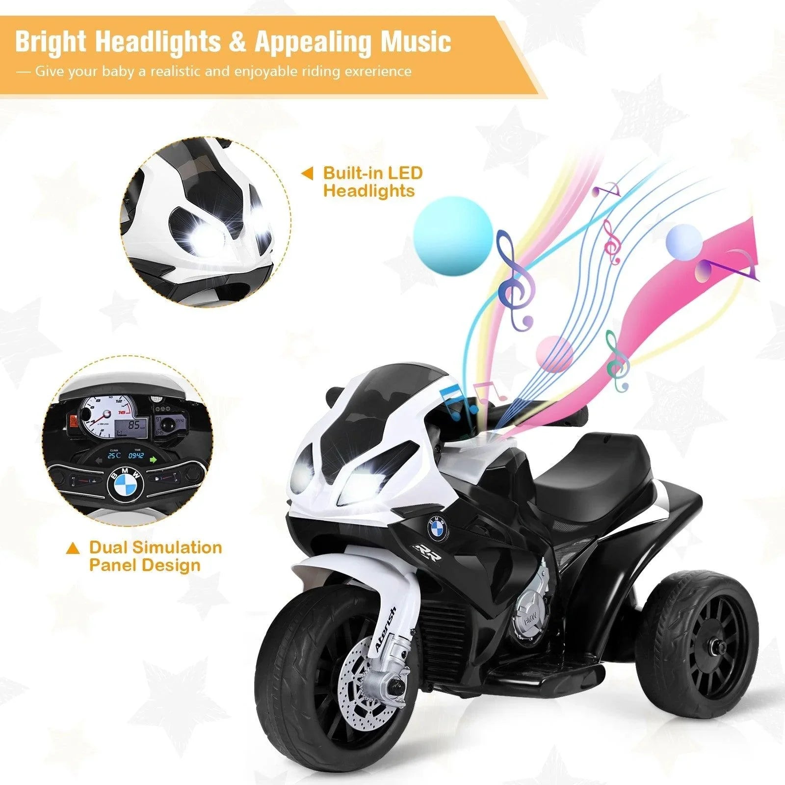 Electric Motorcycle TY327662BKA,BMW S1000 RR Children Battery Powers Trike,6V Kids 3 Wheels Riding - YOURISHOP.COM