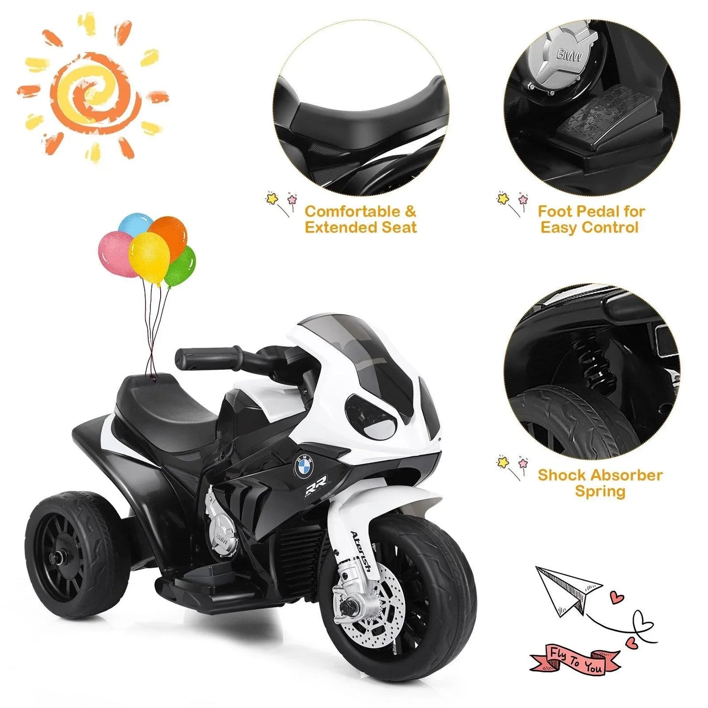 Electric Motorcycle TY327662BKA,BMW S1000 RR Children Battery Powers Trike,6V Kids 3 Wheels Riding - YOURISHOP.COM