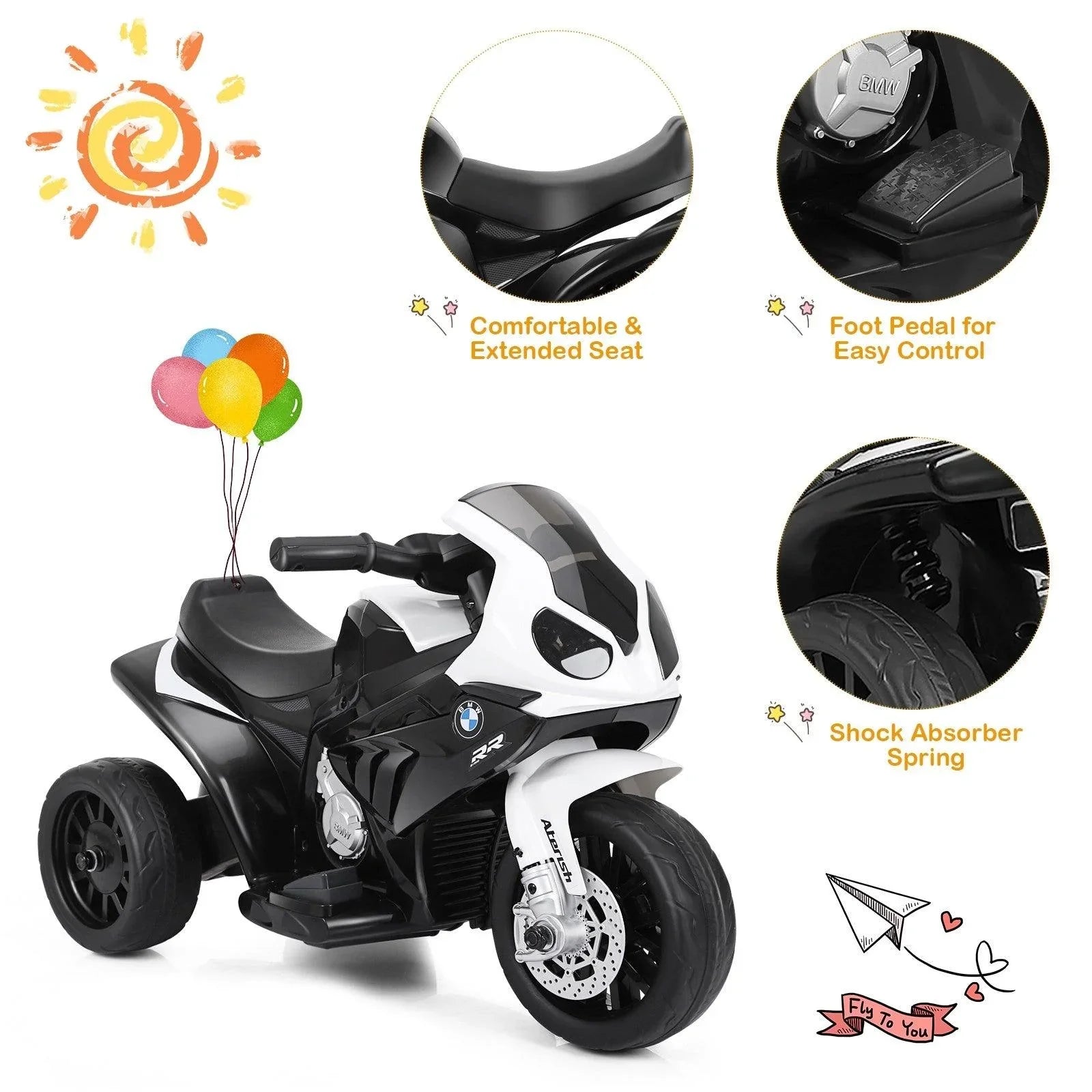 Electric Motorcycle TY327662BKA,BMW S1000 RR Children Battery Powers Trike,6V Kids 3 Wheels Riding - YOURISHOP.COM