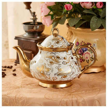 European Ceramic Tea Cup And Saucer Set Chinese Ivory Gold bone china Coffee Cups Set Pot Creamer Sugar Bowl Teatime Teapot Mug - YOURISHOP.COM