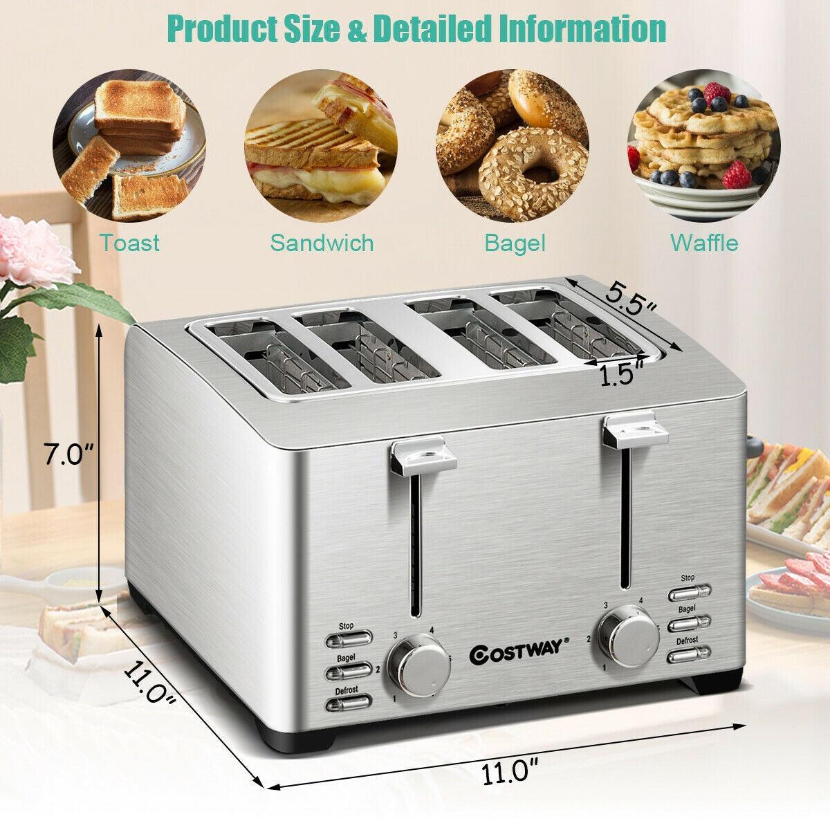 Extra-Wide Slot Stainless Steel 4 Slice Toaster 36405729 - YOURISHOP.COM