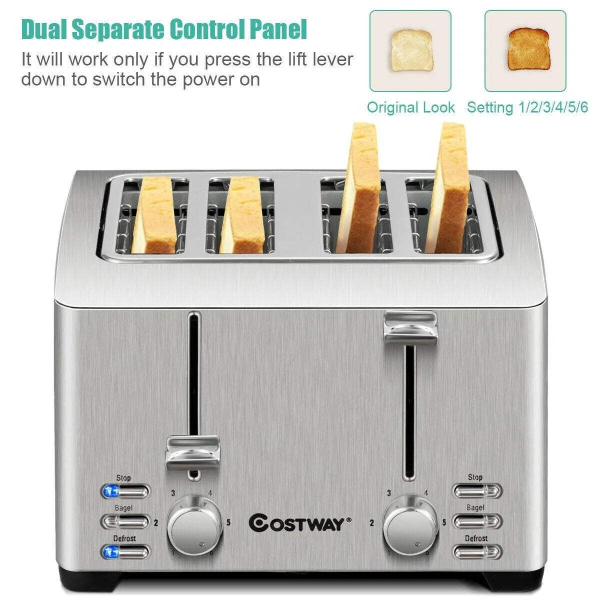 Extra-Wide Slot Stainless Steel 4 Slice Toaster 36405729 - YOURISHOP.COM