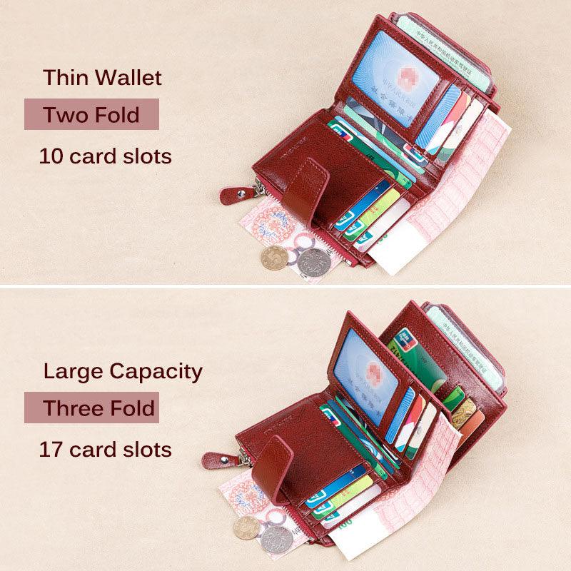 Fahion Women Genuine Leather Wallet RFID Blocking Short Multi Function Large Capacity Zipper Coin Purse Money Clip - YOURISHOP.COM