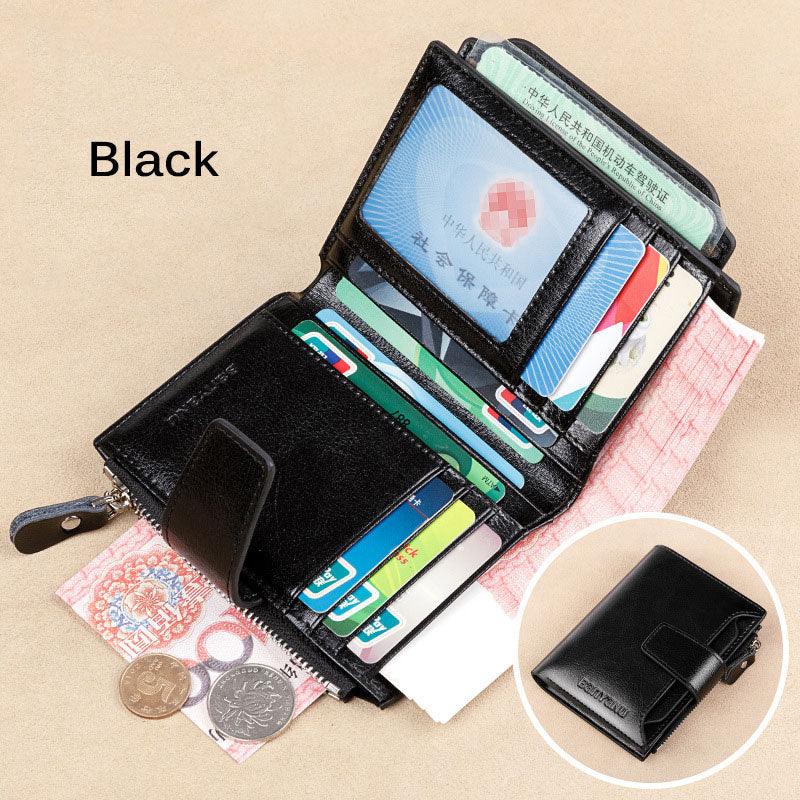 Fahion Women Genuine Leather Wallet RFID Blocking Short Multi Function Large Capacity Zipper Coin Purse Money Clip - YOURISHOP.COM
