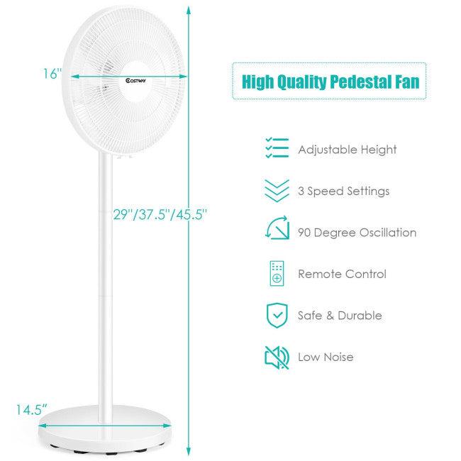 16 Inch Oscillating Pedestal 3-Speed Adjustable Height Fan with Remote Control 87190654 - YOURISHOP.COM