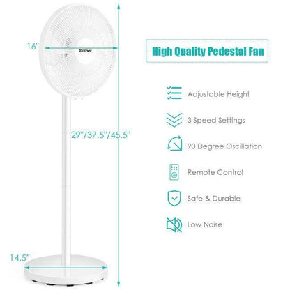 Fan 87190654: 16 Inch Oscillating Pedestal 3-Speed Adjustable Height Fan with Remote Control - YOURISHOP.COM
