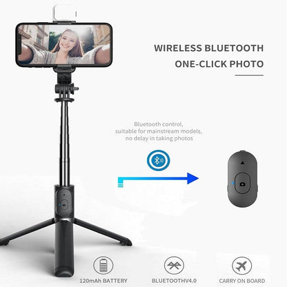FANGTUOSI Wireless bluetooth selfie stick foldable mini tripod with fill light shutter remote control for IOS Android - YOURISHOP.COM