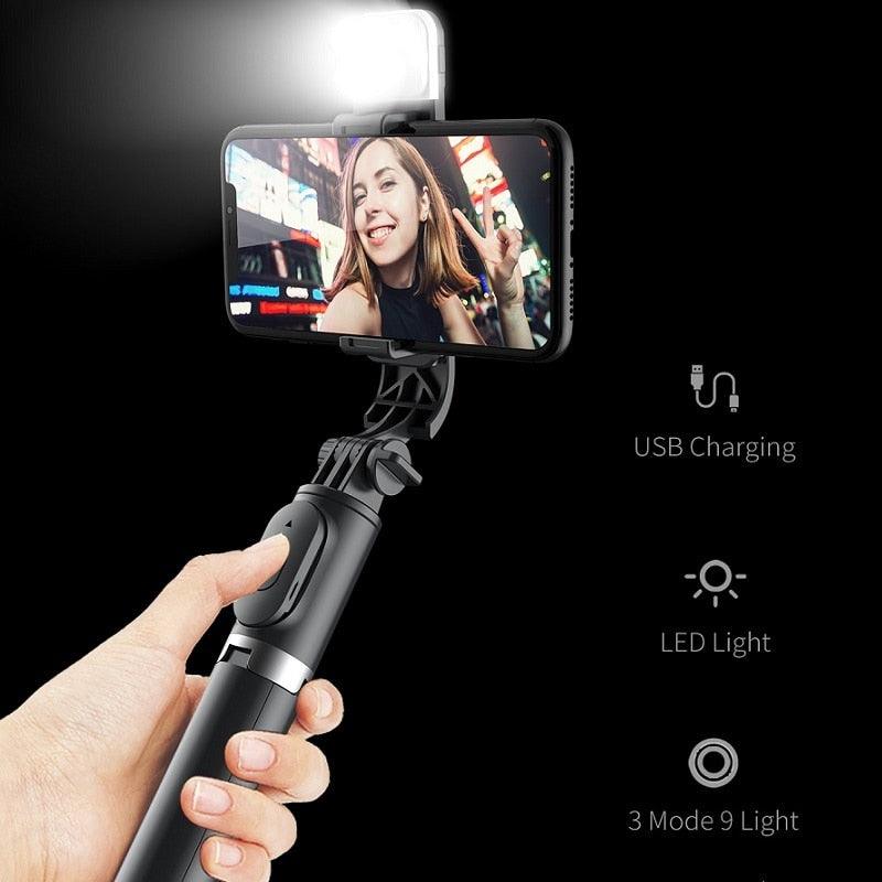 FANGTUOSI Wireless bluetooth selfie stick foldable mini tripod with fill light shutter remote control for IOS Android - YOURISHOP.COM