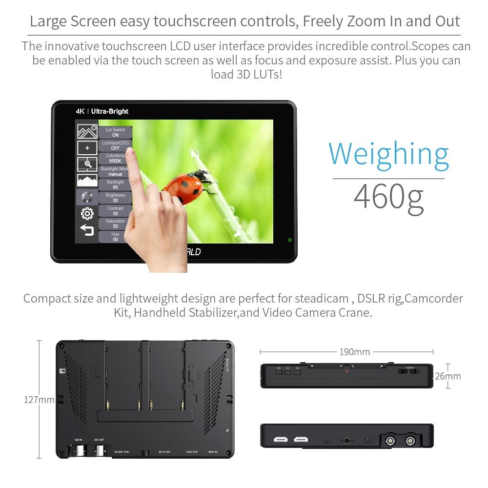 FEELWORLD LUT7S 7 Inch 2200nits Touch Screen Field Monitor 3D LUT Full HD 1920x1200 IPS 3G SDI 4K HDMI Input Output DSLR Monitor - YOURISHOP.COM