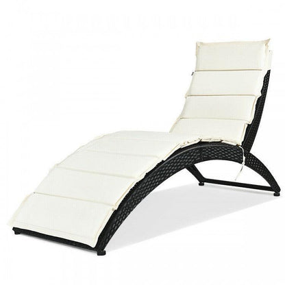 Folding Patio Rattan HW6,Portable Lounge Chair Chaise with Cushion - YOURISHOP.COM