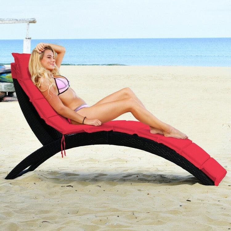Folding Patio Rattan HW6,Portable Lounge Chair Chaise with Cushion - YOURISHOP.COM