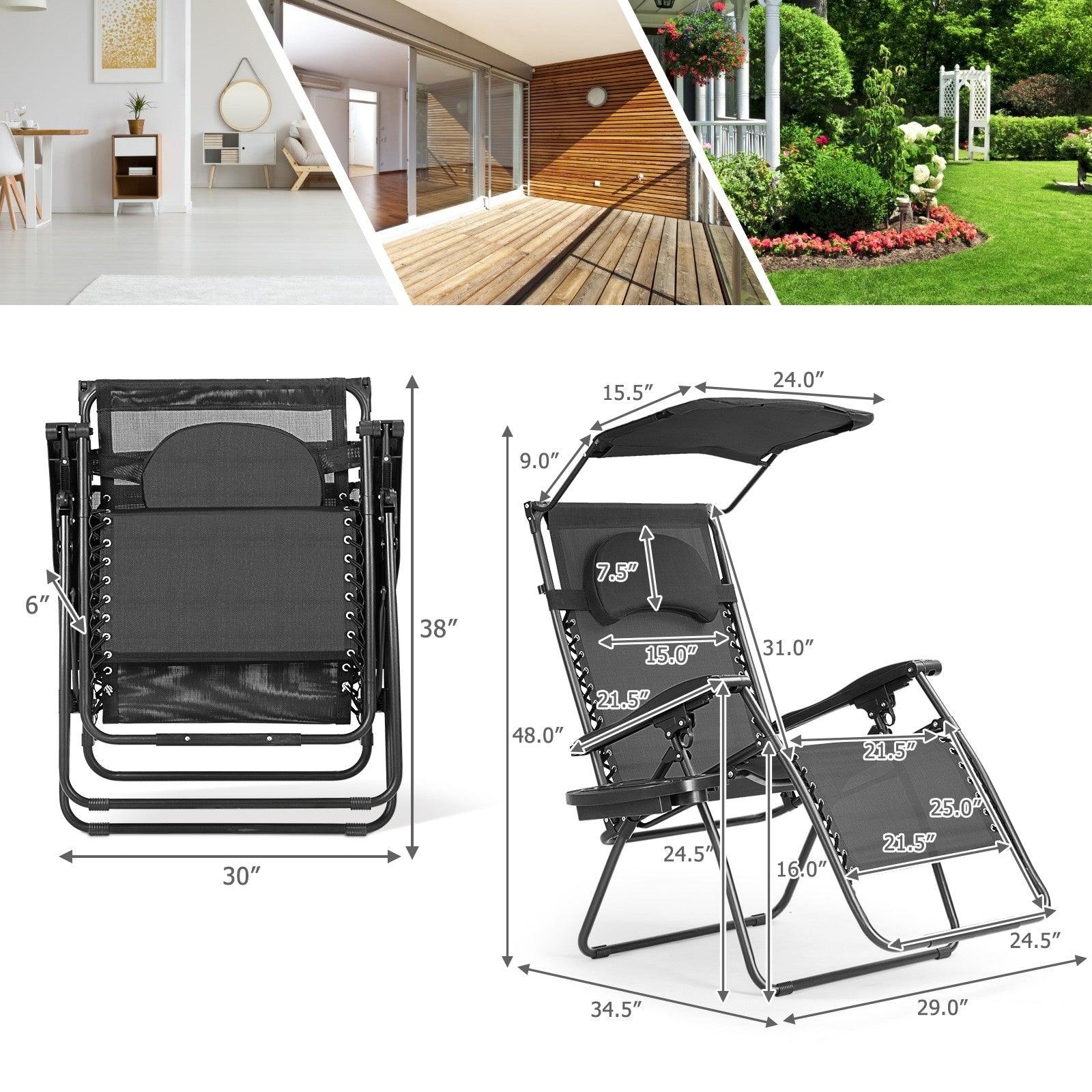 Folding Recliner Lounge Chair 27109843,with Shade Canopy Cup Holder - YOURISHOP.COM