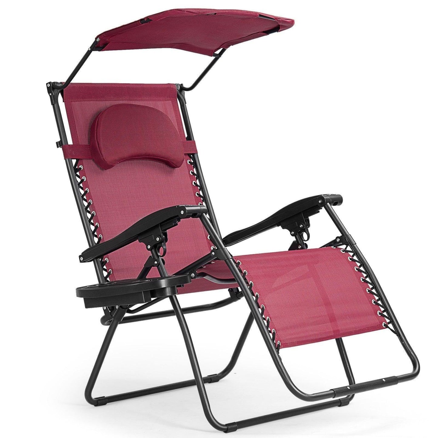 Folding Recliner Lounge Chair 27109843,with Shade Canopy Cup Holder - YOURISHOP.COM